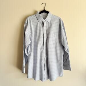 Brooks Brothers White + Blue Windowpane Plaid Regent Button Down Dress Shirt